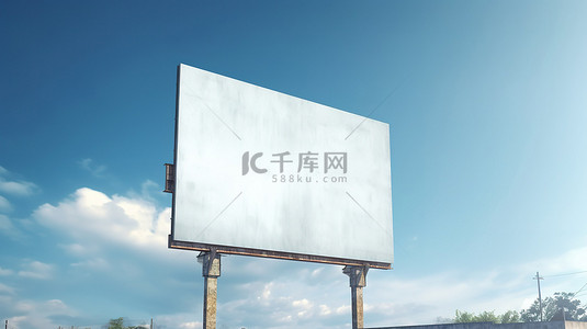 空的广告牌反对风景如画的蓝天 3d 创作