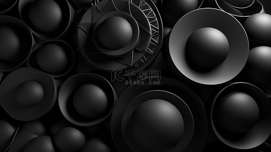 鲜艳的衣服背景图片_具有 3d 黑色圆形形状的单色几何背景