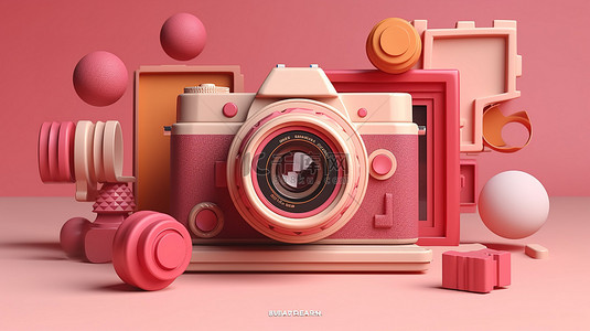 Instagram 上数字营销的 3D 渲染概念图