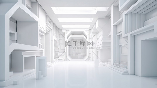 白色抽象建筑背景令人惊叹的 3D 渲染，用于推广技术产品
