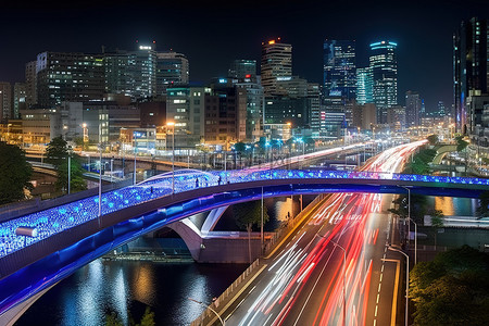 桥中背景图片_首尔桥韩国城市在晚上
