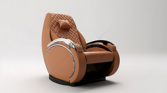 商业概念棕色按摩扶手椅，用于放松 3d，在白色背景上隔离