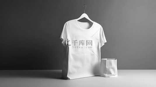 3D 渲染中的空 T 恤和购物袋