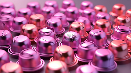 令人惊叹的 3D 渲染中粉红色的 Nespresso 咖啡机胶囊