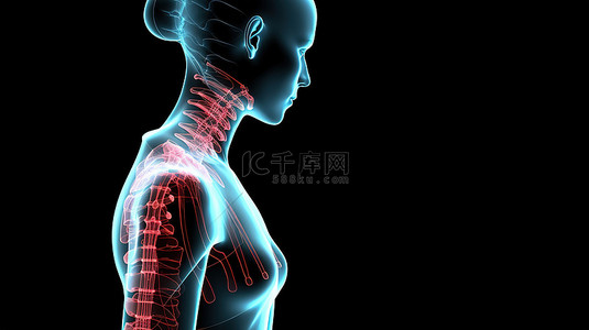 盆腔疼痛背景图片_3d 的女人患有颈部疼痛