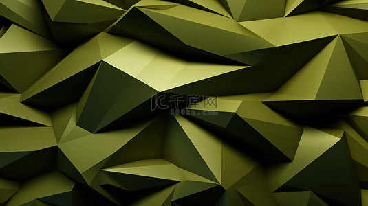 橄榄绿多边形几何背景的特写 3D 渲染