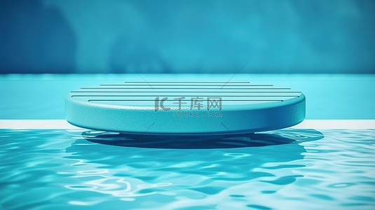 水背景蓝色背景图片_游泳池上方双色调蓝色跳水板的 3D 渲染