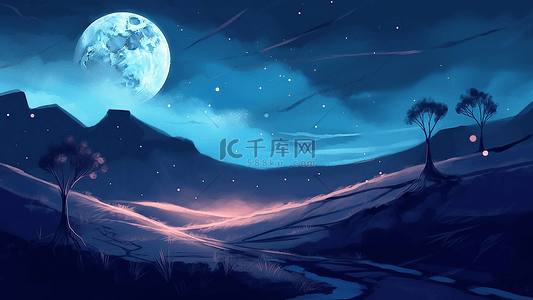 月中秋节背景图片_月亮云层蓝色飘逸星光可爱