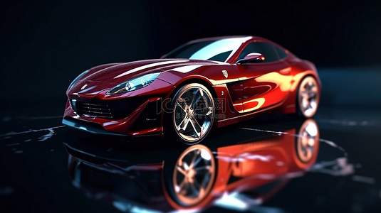 赛车发光背景图片_运动跑车的闪闪发光的深红色轿跑车 3D 渲染