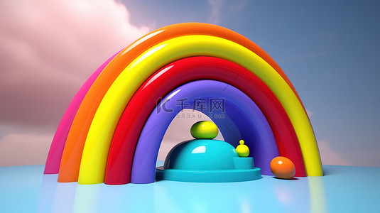 孩子在创作背景图片_在 3d 渲染卡通风格的七彩彩虹创作