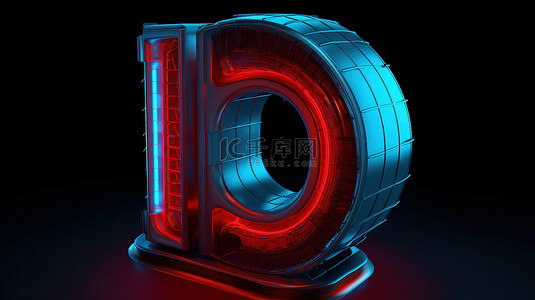 3d 渲染中霓虹红色大写字母 d 照亮的蓝色字母