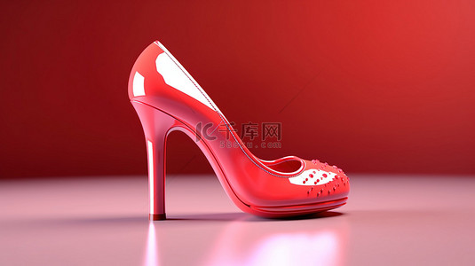 优雅高跟鞋的 3D 渲染，采用精致的红色色调