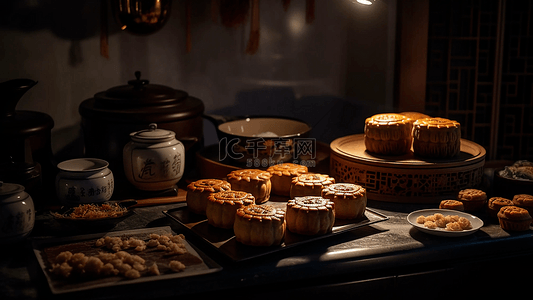 传统美味背景图片_中秋节糕点月饼