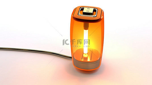 白色背景展示橙色 LED USB 灯和电源组的 3D 渲染