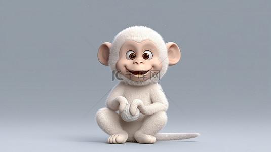 猴子插画背景图片_一只白猴子的俏皮 3D 图形