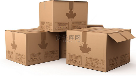 加拿大制造的纸板箱 3D 渲染