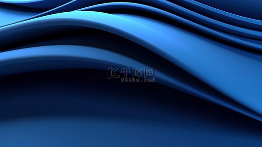 3D 渲染中的抽象蓝色波浪墙未来派建筑背景