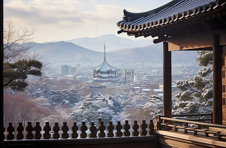 冬季首尔的景色 韩国首尔 雪山