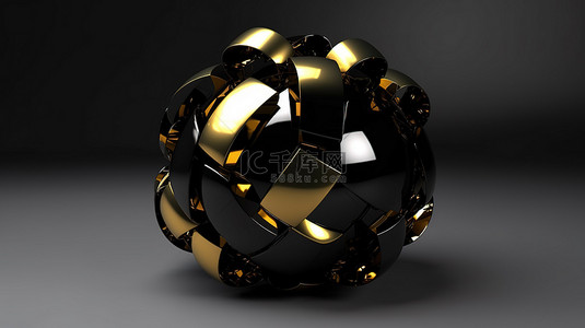 圣诞树亮背景图片_黑色和金色的抽象圣诞树丝带球令人惊叹的 3D 渲染