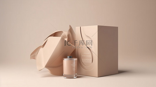 奶面霜背景图片_米色护肤化妆品展示在 3D 渲染盒盖模型上