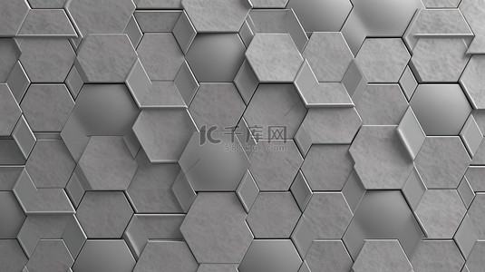 无缝 3D 渲染中的六角形图案墙纹理背景现代灰色瓷砖设计