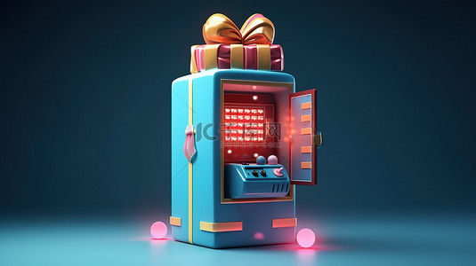 玩设计背景图片_复古街机游戏机礼品盒设计的 3D 渲染