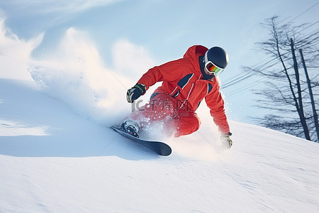 滑雪者带着滑雪板下山