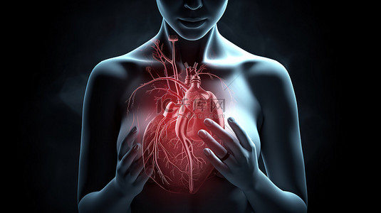 女性健康讲座背景图片_3D 医学插图中患有心痛的女性