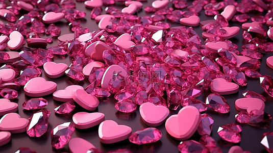 钻石的形成背景图片_3D 插图分散的粉红色宝石集合形成美元符号