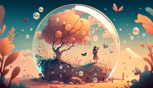 沙漠植物水晶球大树蝴蝶动画背景插图