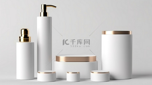 系列产品包装背景图片_白色容器中的优雅化妆品系列 3d 渲染