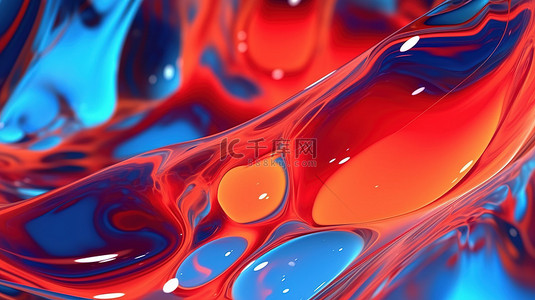 金色流光动态背景图片_红色和蓝色的动态波迷幻 3d 中令人着迷的抽象流动性