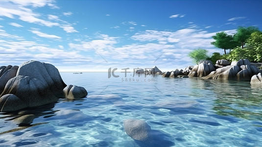 海景背景在 3D 场景中迷人的自然之美