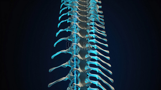 在蓝色背景下的 3D 渲染中描绘的脊柱