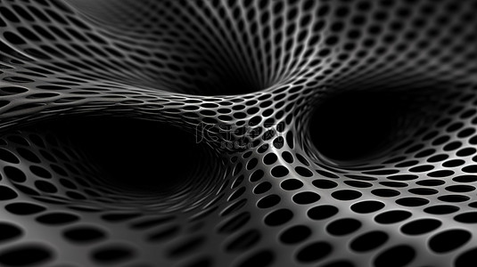 关闭灰色背景上抽象变形黑色网格的 3D 渲染