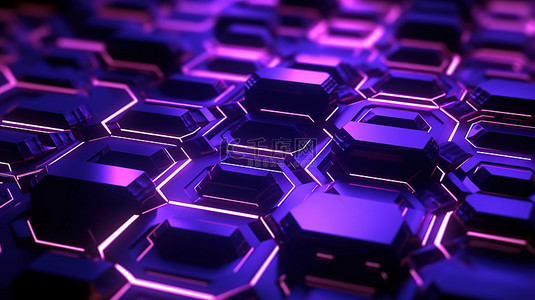 人工智能海报背景背景图片_当代 3D 渲染插图与人工美学理想的人工智能科技公司背景浮动紫色六边形