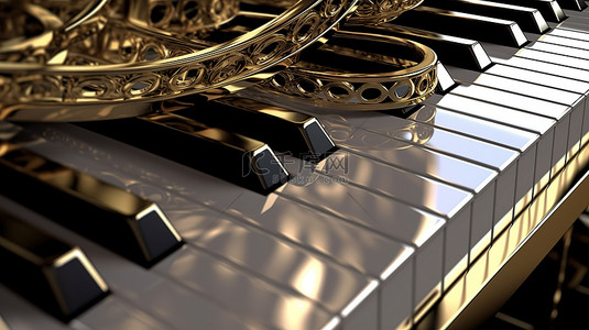 钢琴作曲家背景图片_音乐背景与 3D 渲染钢琴键和高音谱号音符