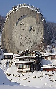 雪山岩石背景图片_许多房子都靠近雪山