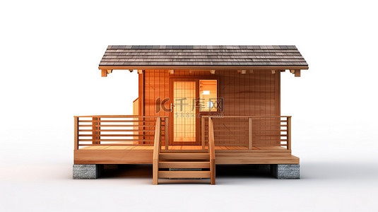 浴背景图片_白色背景上 3D 呈现的传统木质红外线芬兰桑拿小屋