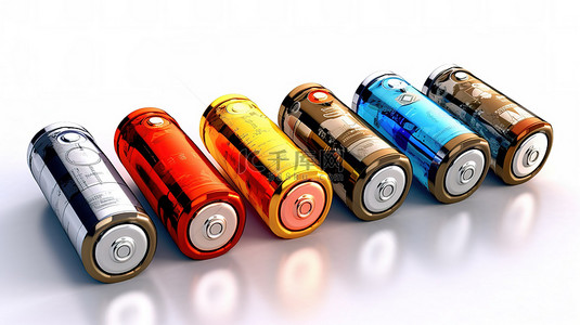 3D 电池信息图集的插图，在白色背景上呈现不同的能量水平