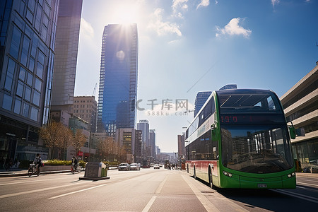 行人背景图片_韩国龙仁市中心街景高楼大厦公交车自行车行人