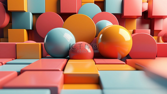 几何元素元素背景图片_具有彩色几何元素和文本空间的全景 3D 渲染