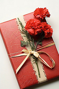 礼品包装或卡片上的康乃馨