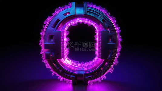 发光霓虹灯背景图片_紫色体积 3D 第一，具有数字设计和渲染的发光霓虹灯效果