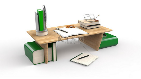 白色背景，配有 3D 书桌，尼日利亚象征教育理念