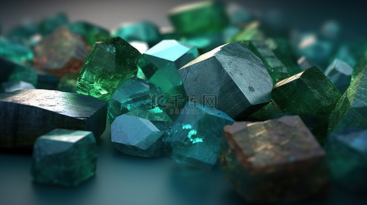 各种形状的阳起石彩色宝石的宝石般 3D 渲染