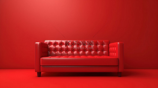 室内4背景图片_3D 渲染的红色皮革沙发隔离在充满活力的红色背景上