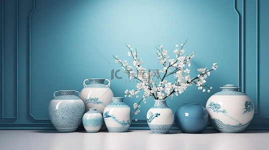 闪闪发光的背景，用于以中国日式或韩式 3D 渲染展示亚洲瓷器产品
