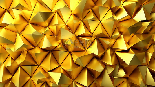 黄色三角背景图片_亮黄色 3D 渲染中的金色三角形抽象