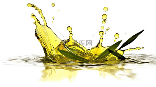 蜂蜜水背景背景图片_橄榄油溅在白色背景上的 3d 渲染